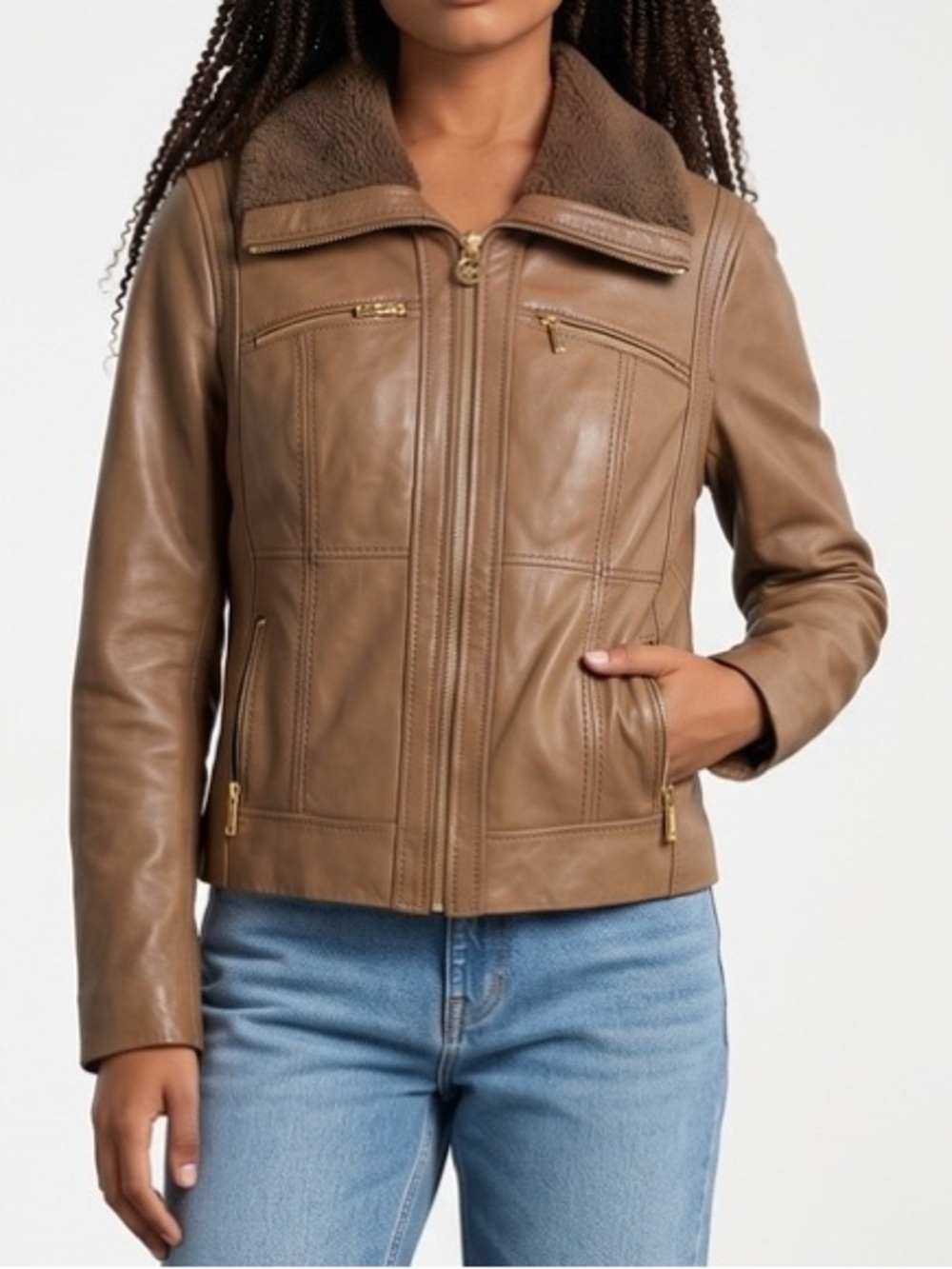 Michael Kors Brown Leather Jacket